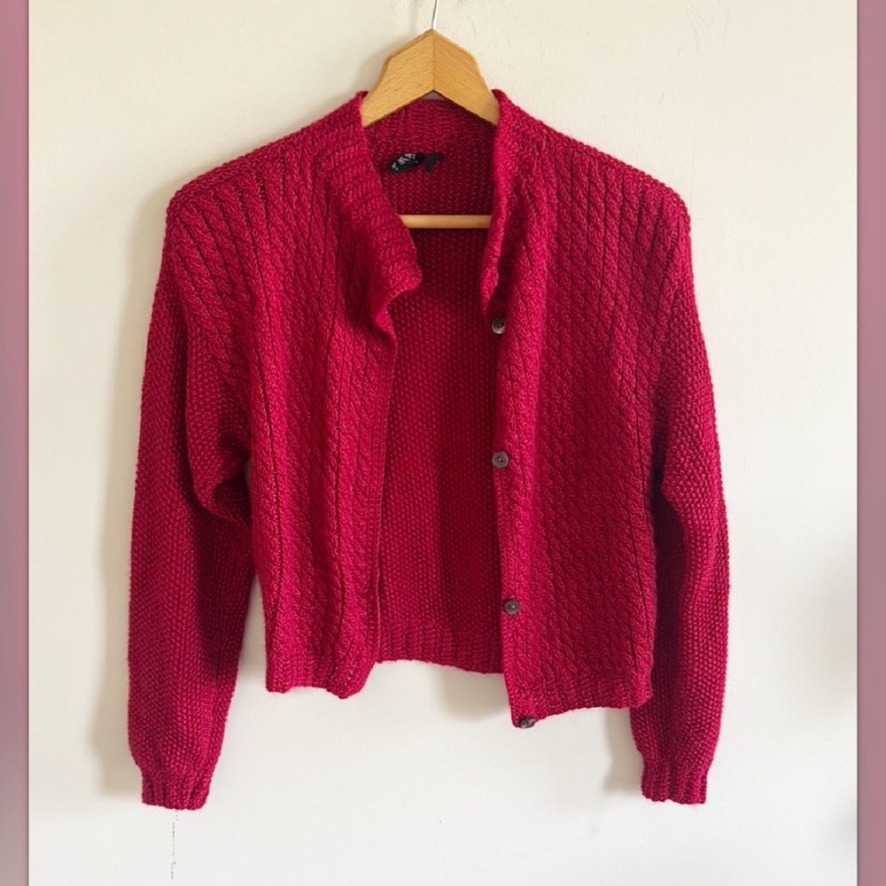 Alpaca Peru hand knit chunky open long sleeve cardigan sweater size small